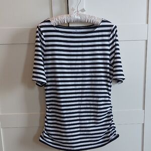 Talbots Black and White Striped Short Sleeve Top